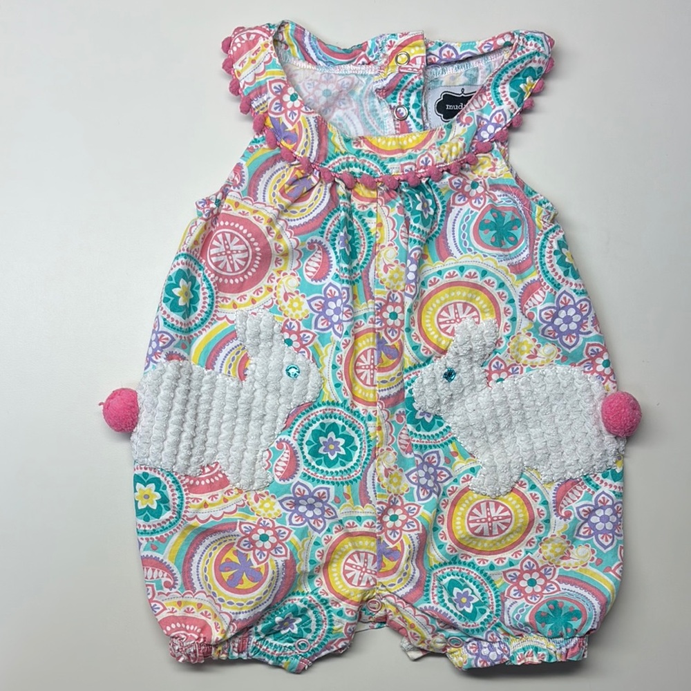 Mud Pie Multicolor Baby Bunny Romper - 6-9 Month